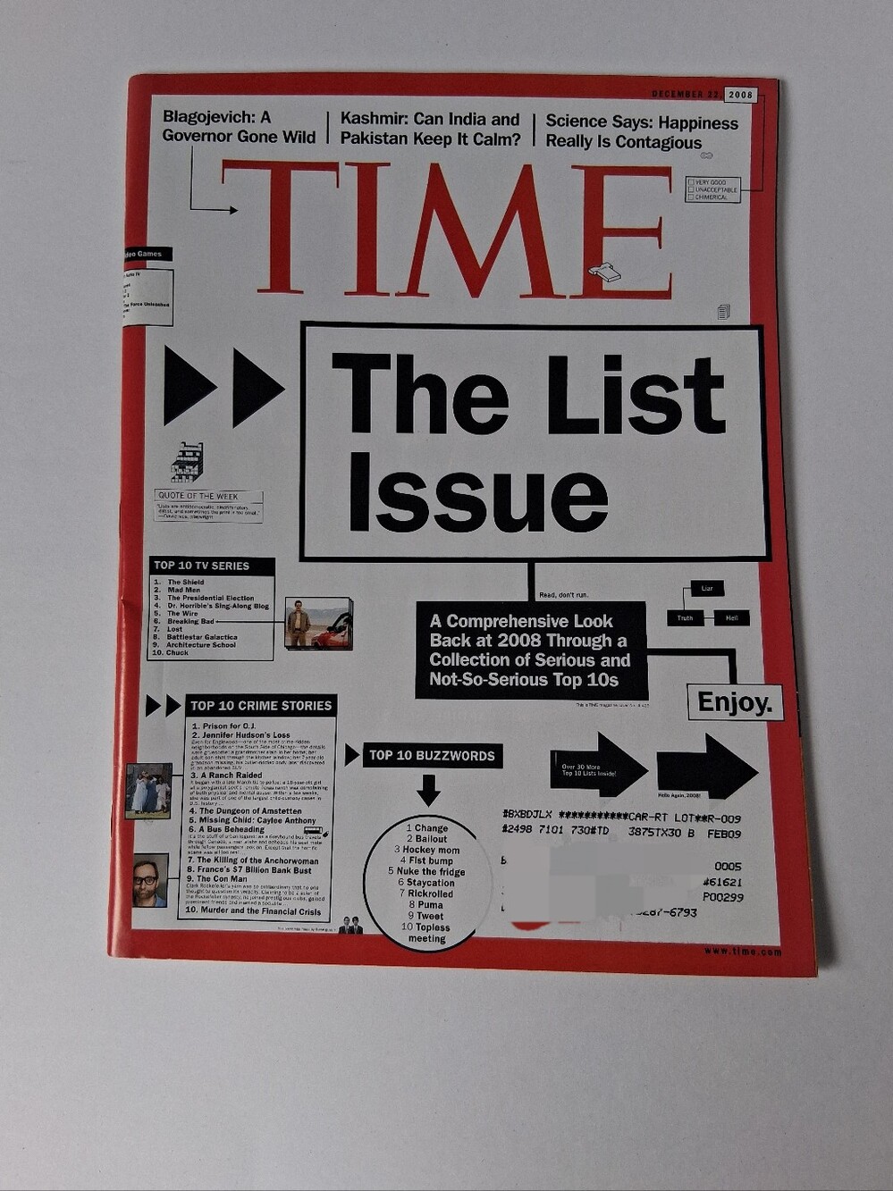 2008 December 22, TIME Magazine, The List Issue
